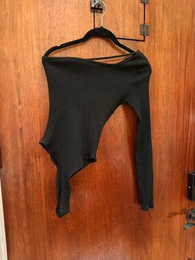 One-shoulder/Asymmetrical Black thong body suit